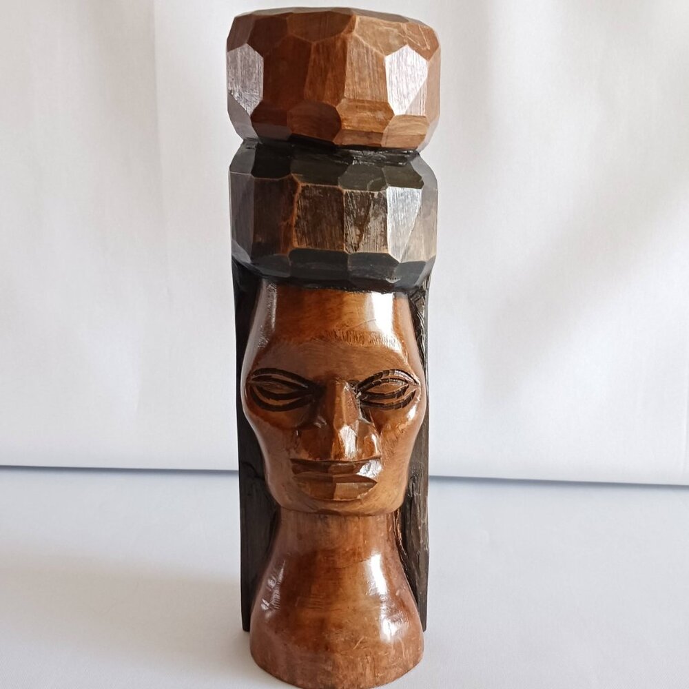 Jamician Folk Art Hand Carved Wooden Female Figurine